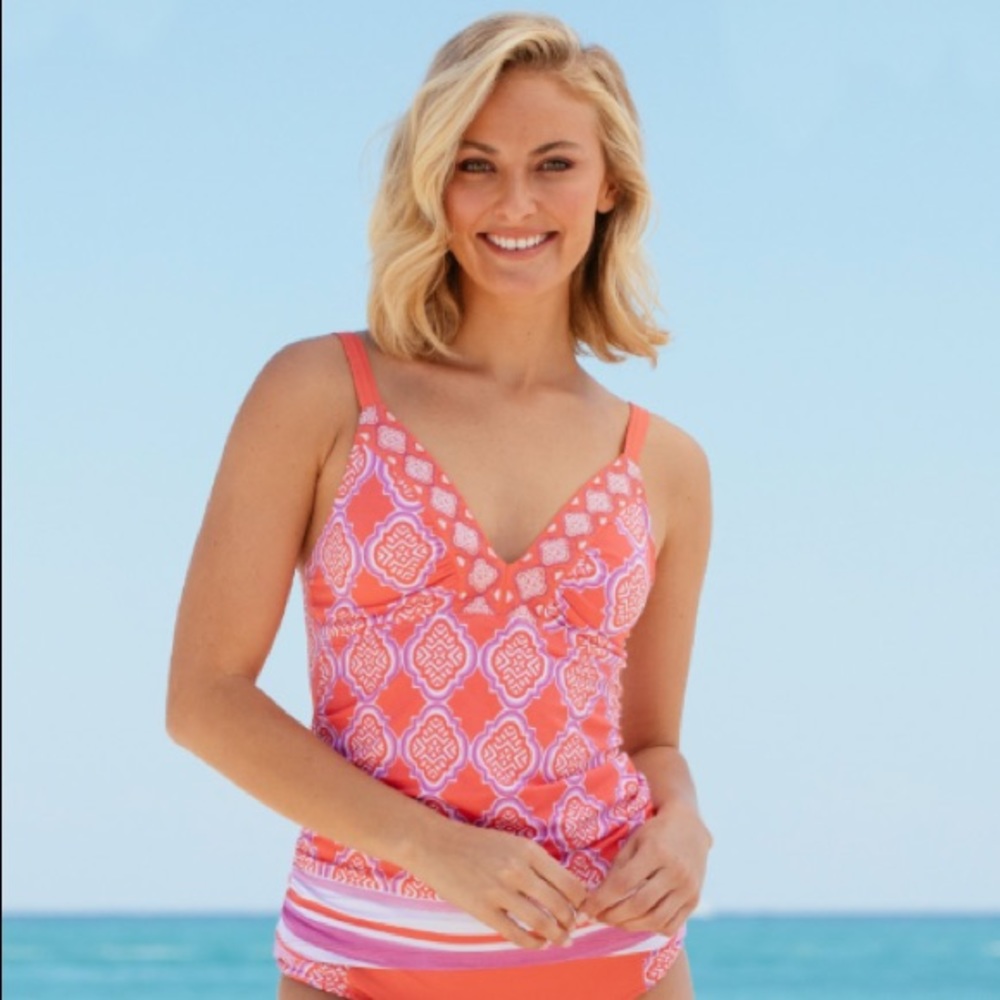 CABANA LIFE CORAL GEO EMBROIDERED TANKINI TOP